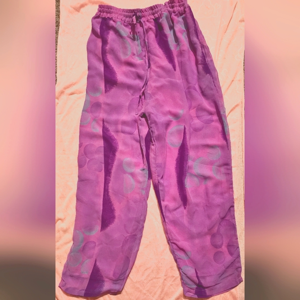 Very lightweight flaring wide leg pants purple in color